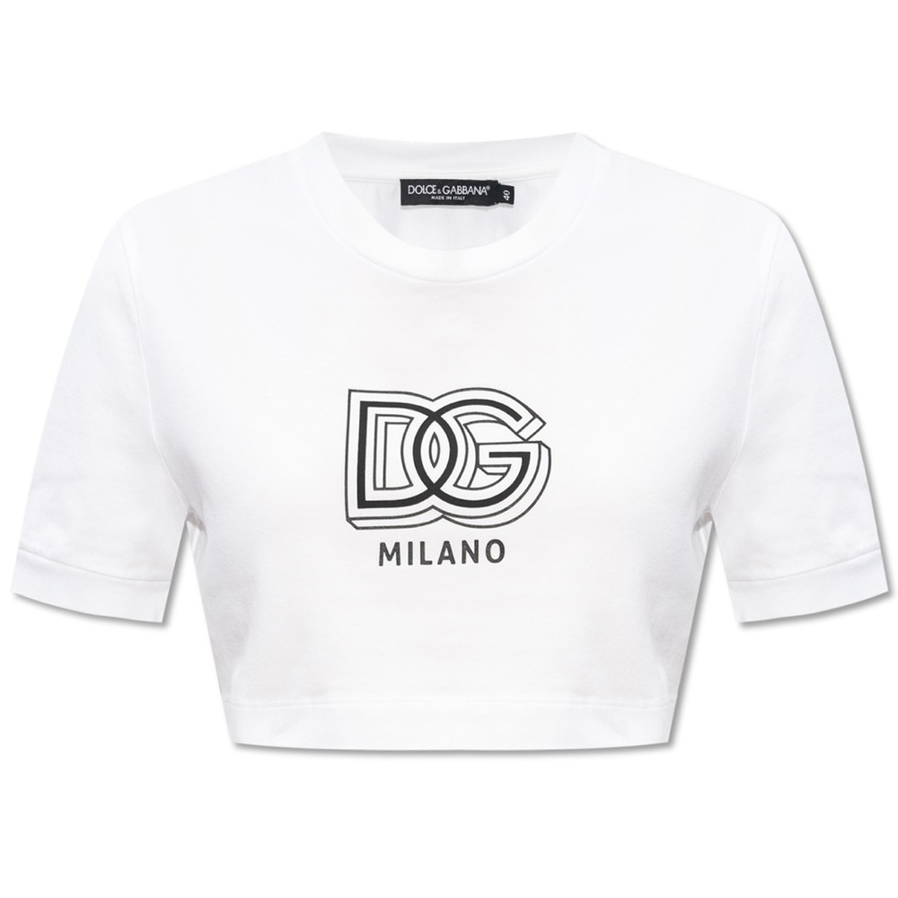 NEW DOLCE & GABBANA CROPPED T-SHIRT WITH LOGO - Picture 2 of 7